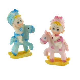 Cake Topper Nascita - Neonato su Cavallo a Dondolo 9 cm (4 pz)