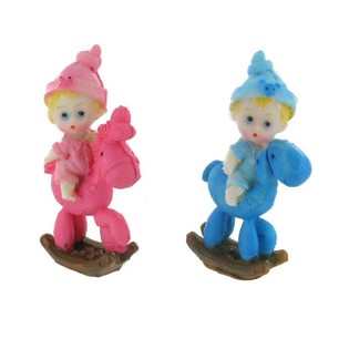 Topper per Torta di Nascita - Neonato su Cavallo a Dondolo 9 cm (8 pz)