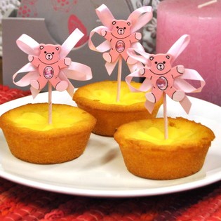 Topper per Cupcake Nascita - Orsetto Rosa (12 pz.)