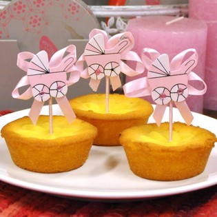 TOPPER PER CUPCAKE NASCITA - PASSEGGINO ROSA (12 pz.)