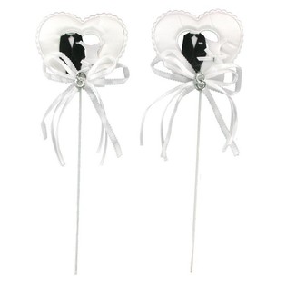 Topper per Torta / Pick Decorativo - Sposi su Cuore (12 pz.)