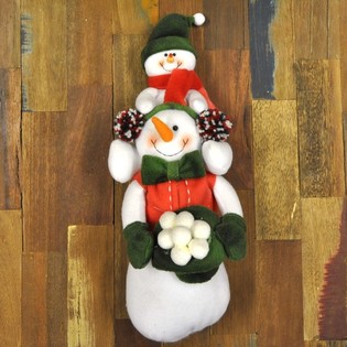 Pupazzo di neve di peluche con beb&egrave; di neve sulle spalle 38 cm