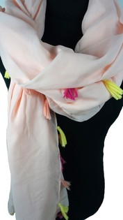 Sciarpa di Lusso Stile Ibiza Color Salmone con Nappe (1 pz)