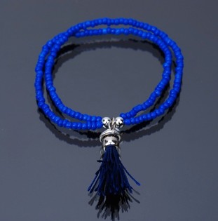 Braccialetto Stile Ibiza con Nappa Blu (1 pz)