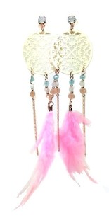 Orecchini con piuma rosa stile Ibiza (1 pz)