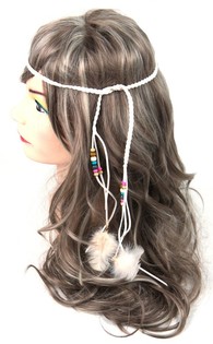 Fascia per Capelli Stile Ibiza con Perline Bianco (1 pz) - B2B