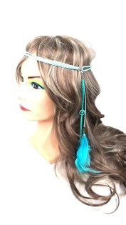 Fascia elastica per capelli con piume Turchese (1 pz)