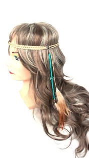 Fascia per capelli con piume Beige Turchese (1 pz)