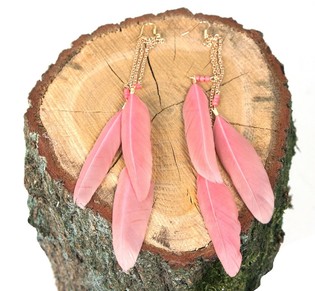 Orecchini stile Ibiza con piume Rosa Antico (1 pz)