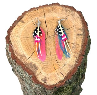Orecchini Stile Ibiza con Piuma Fucsia (1 pz)