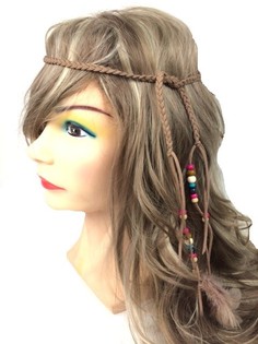 FASCIA PER CAPELLI STILE IBIZA CON PERLINE MARRONE (1 pz)