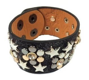 Bracciale Largo di Lusso Nero con Borchie e Strass (1 pz)