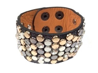 Bracciale Largo di Lusso Nero con Borchie e Strass (1 pz)