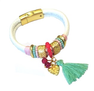 Braccialetto Bianco Stile Ibiza con Nappa e Cuore (1 pz.)