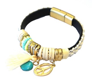 Braccialetto Ibiza Crema con Nappa e Ciondolo Peace (1 pz)
