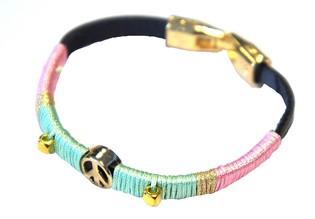 Braccialetto Stile Ibiza con Simbolo della Pace Rosa/Menta (1 pz)