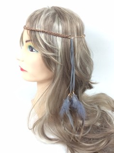 Fascia per capelli intrecciata con piume Grigio/Marrone (1 pz)