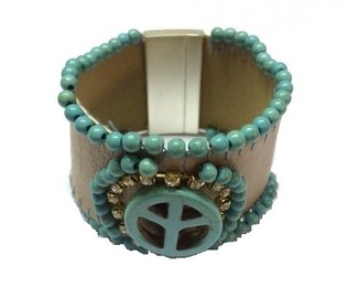 Bracciale Stile Ibiza Taupe/Turchese Peace (1 pz)