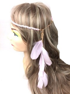 Fascia intrecciata con piume rosa (1 pz)
