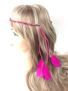 Fascia intrecciata stile Ibiza con piume - Fucsia (1 pz)