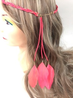 Fascia per capelli intrecciata con piume Pesca (1 pz)