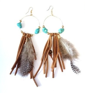 Orecchini stile Ibiza con piume (1 pz)