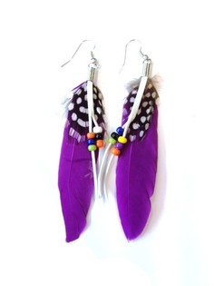 Orecchini con piume stile Ibiza viola (1 pz)