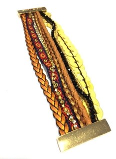 Braccialetto Stile Ibiza Marrone con Monete (1 pz)