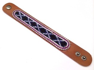 Braccialetto in pelle azteca con strass trasparenti (1 pz)