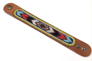 Braccialetto in pelle Aztek strass verdi (1 pz)