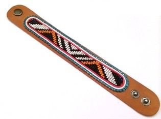 Braccialetto in pelle azteco con strass azzurro (1 pz.)