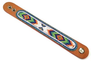 Bracciale in pelle azteco con strass azzurro (1 pz)