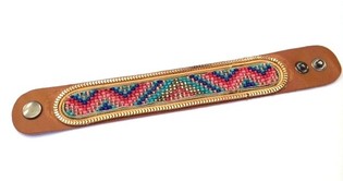 Braccialetto in Pelle Ibiza Stile Azteco Bordo Dorato Arancione (1 pz)