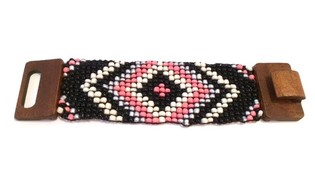 Braccialetto Ibiza Stile Azteco Chiusura in Legno Rosa/Nero (1 pz)
