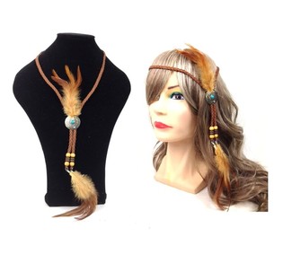 Collana / Fascia per Capelli con Piume Ibiza - Marrone (1 pz)