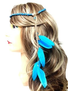 Fascia intrecciata con piume blu (1 pz)