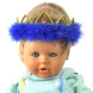 CORONA DORATA CON BORDO IN PELUCHE BLU (12 pz.)