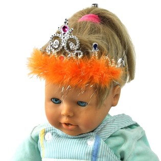 CORONA ARGENTATA CON BORDO IN PELUCHE ARANCIONE (12 pz.)