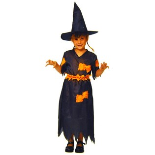 VESTITO DA STREGA ARANCIONE/NERO PER BAMBINI - TAGLIA 128