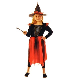COSTUME DA STREGA NERO/ROSSO PER BAMBINI - TAGLIA 128