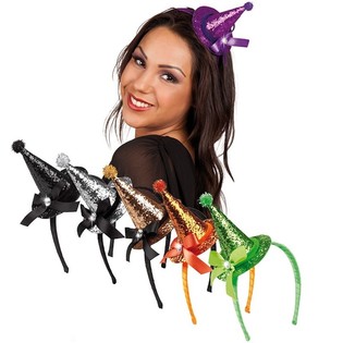 Cerchietto con Cappello da Strega con Glitter (6 pz.)