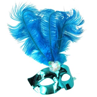 Maschera Occhi Blu con Piume - Modello 17 (6 pz.)