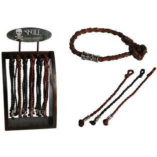 Braccialetti in pelle intrecciata "Skull" su espositore in legno (96 pz.)