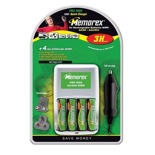 MEMOREX PRO 9660 - Caricabatterie + 4 Batterie AA Ricaricabili (1 pz.)