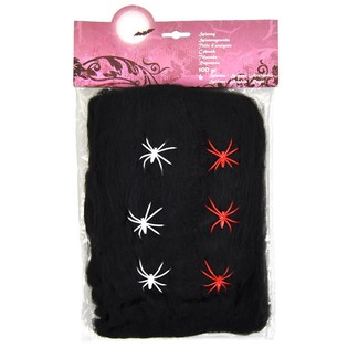 Ragnatela Decorativa Halloween Nera 100g con 6 Ragni (6 pz.)