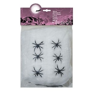Ragnatela Decorativa da 100g con 6 Ragni - Bianco (4 pz.)