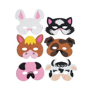 MIX MASCHERE ANIMALI DELLA FATTORIA IN FOAM (24 pz)