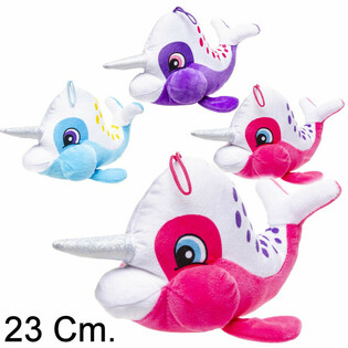 Narvalo di Peluche con Corno - 23 cm - Colori Misti (12 pz)
