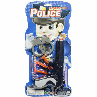 SET DA POLIZIOTTO SU CARD - PISTOLA CON 3 VENTOSE & MANETTE (6 pz.)