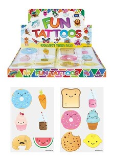 Tatuaggi Divertenti - Modello: Facce di Cibo (Espositore da 48 pz, 12 Tatuaggi per bustina)